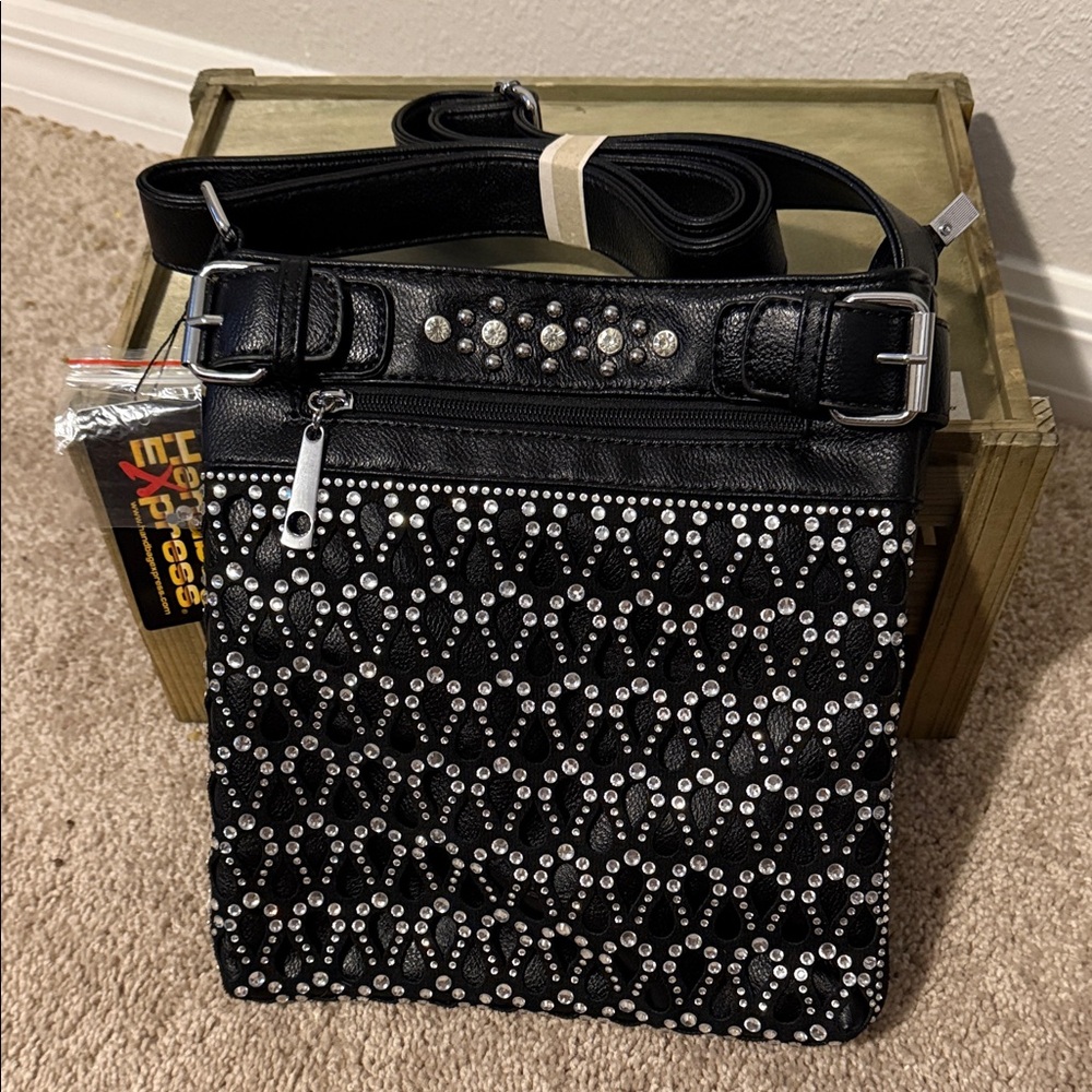 Black Studded Crossbody Bag - Unbranded